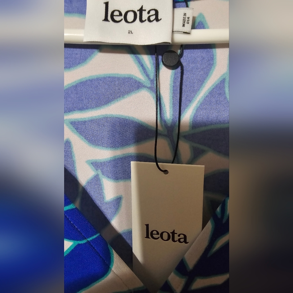 Leota Blue and White Leaf Print Dress - Picture 2 of 2